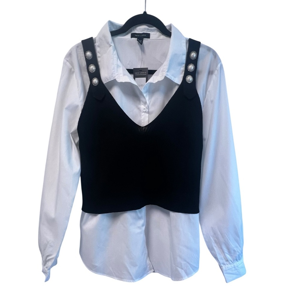 New Look Black Ribbed Button Strap Top - Picture 2 of 10